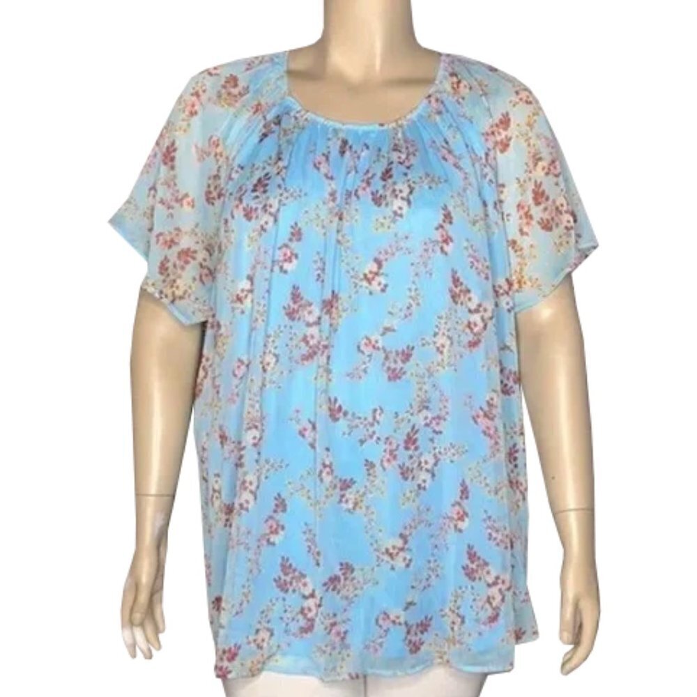 ❤️ 🆕 LC LAUREN CONRAD Floral Print Keyhole Blouse Top SIZE MEDIUM